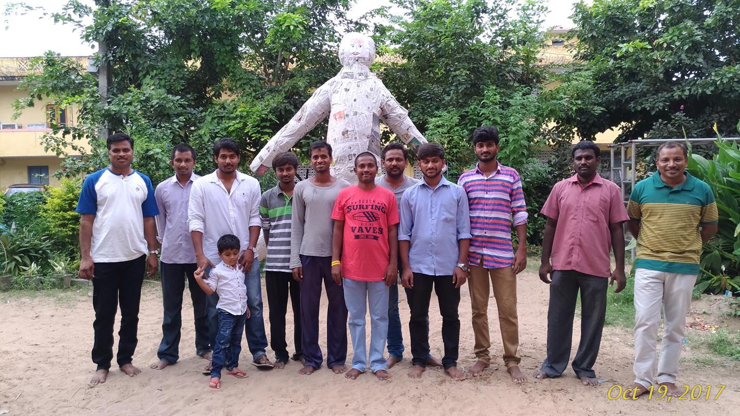 20171019 Youth members with the effigy of Narakasura - Deepavali